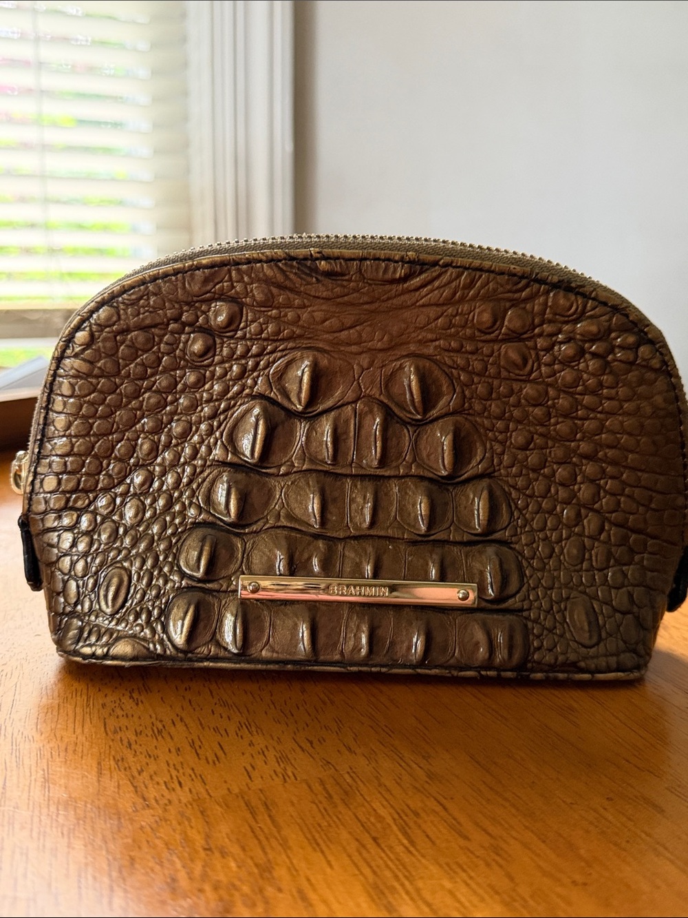 Brahmin Metallic Bronze Croc-Embossed clutch